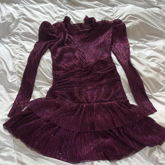 Sabina Musayev Purple Ruched Puff Sleeve Mini Angela Dress - Picture 6 of 8